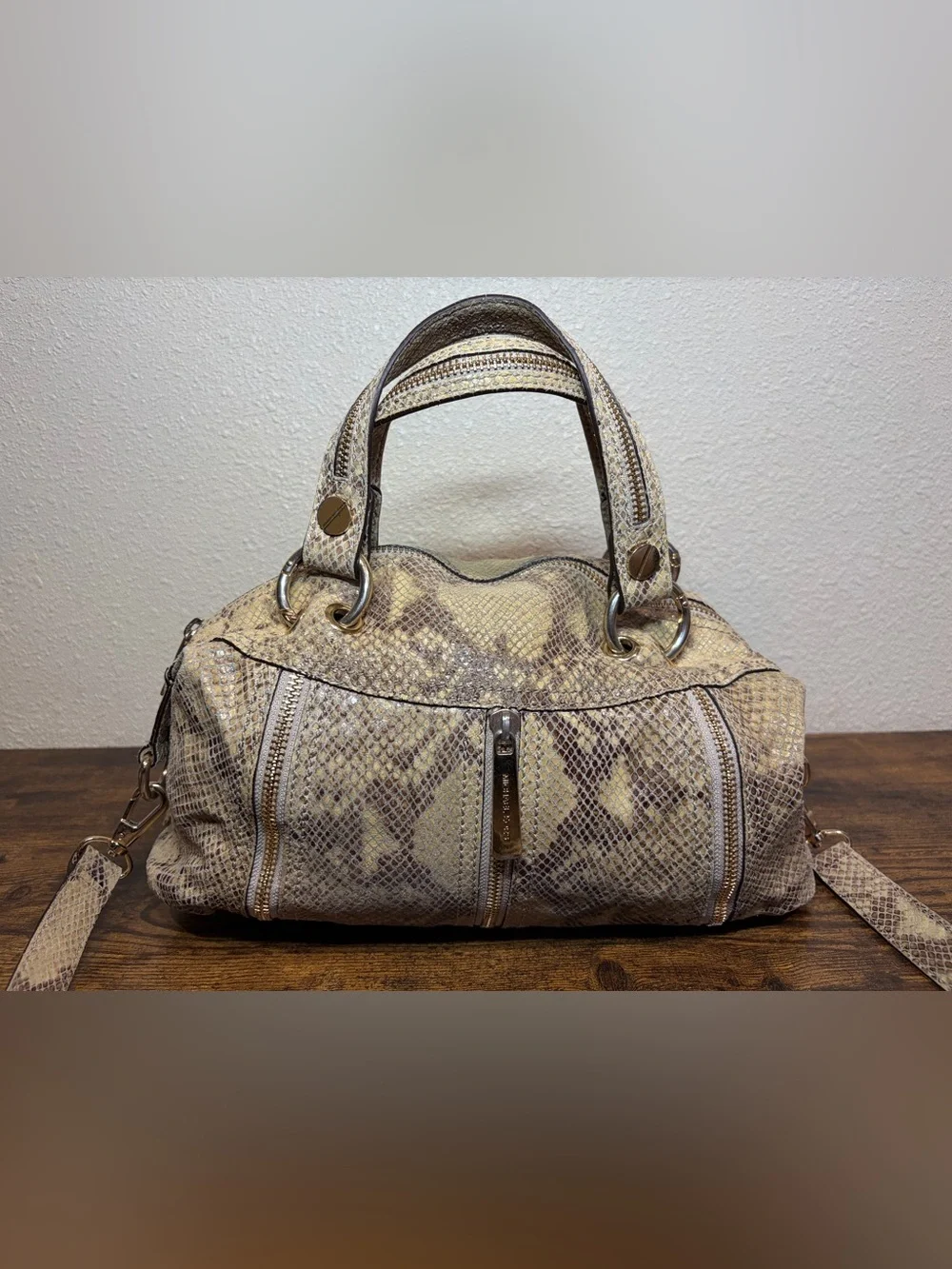 Michael Kors Neutral Snakeskin-Print Leather Crossbody Satchel